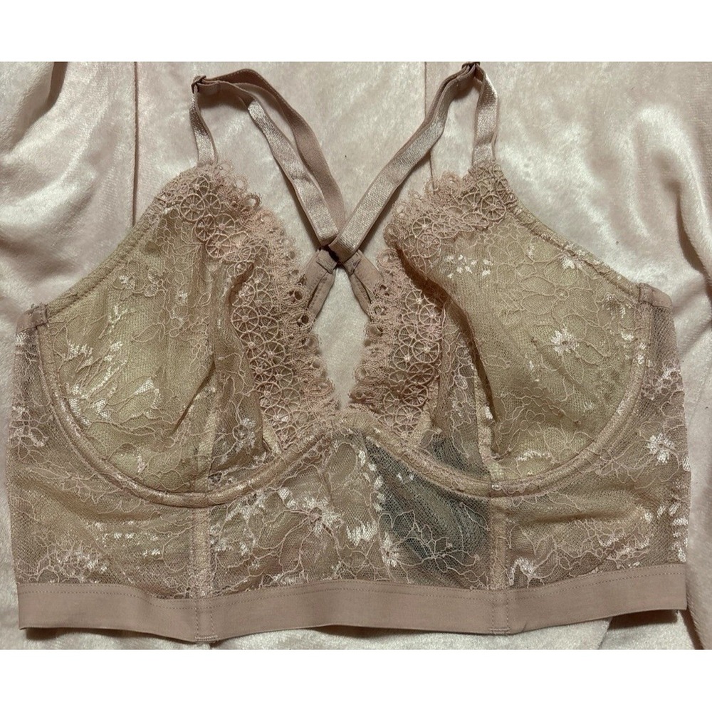 Victoria's Secret Very Sexy Light Pink Longline Unlined Lace Plunge Bra, 34D